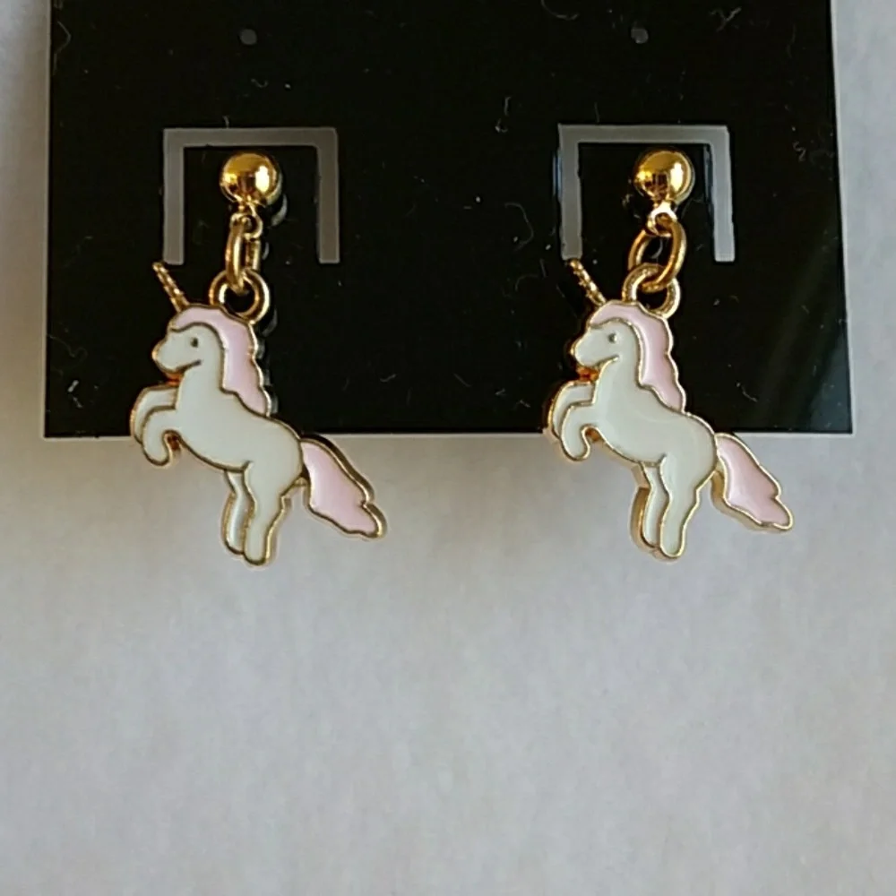 Girls white, gold, & pink unicorn post earrings